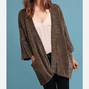 Anthropologie MOTH Oversized Brown Chenille Open-Front Cardigan Womens Size M